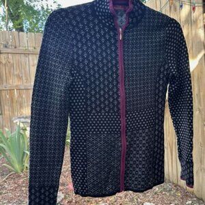 KRIMSON KLOVER Sweater Fine Merino Wool Rib Knit Full Zip Size S Black Ski